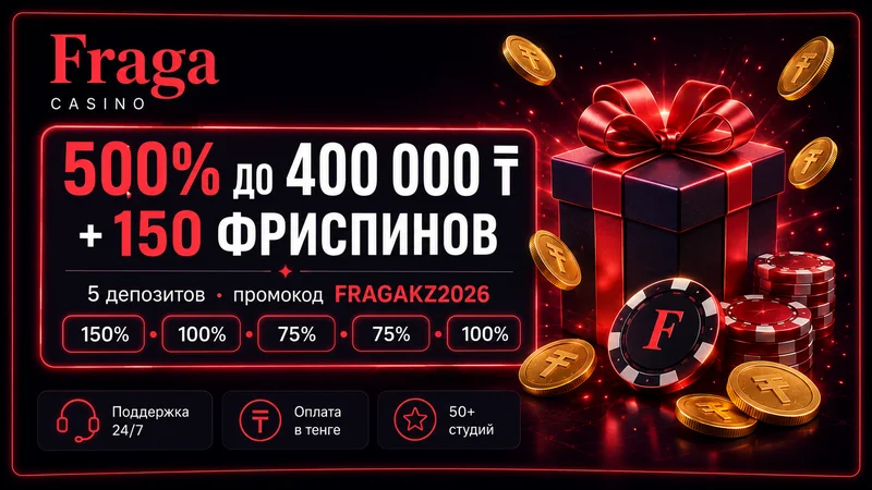 Велком-пакет Fraga Casino 500% до 400 000 тенге и 150 фриспинов