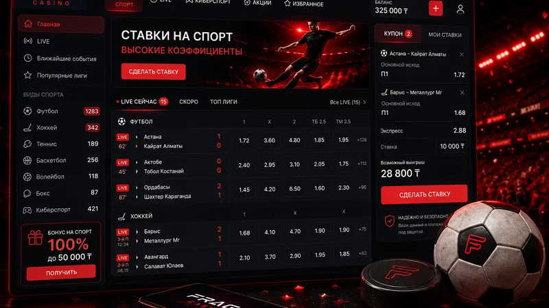 Линия ставок на спорт Fraga Casino: футбол, хоккей, теннис для игроков из Казахстана